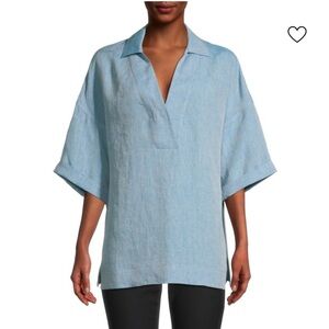 Lafayette 148 New York women’s Pippen linen blouse blue size large
